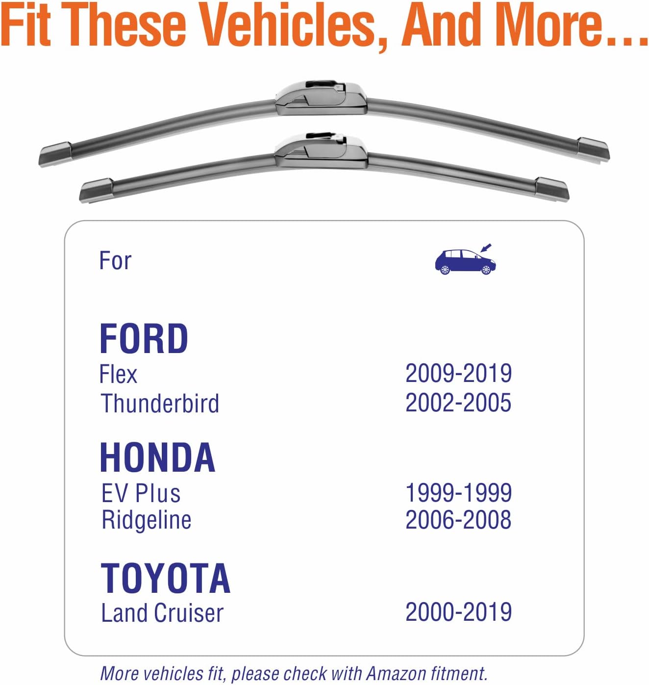 WOWIPER Silicone Windshield Wiper Blades For Ford Flex/ Toyota Land Cruiser (24''+22'')
