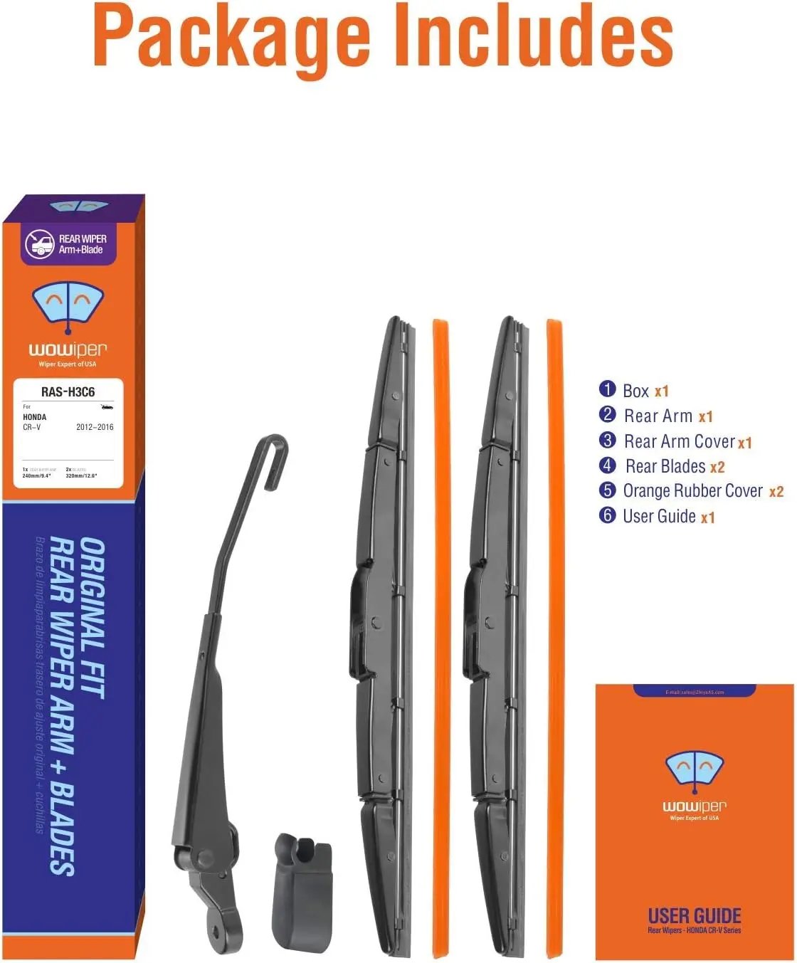 WOWIPER Rear Wiper Arm with Blades Assembly for Honda CRV 2012-2016 (10”+13”+13”) Wowiper