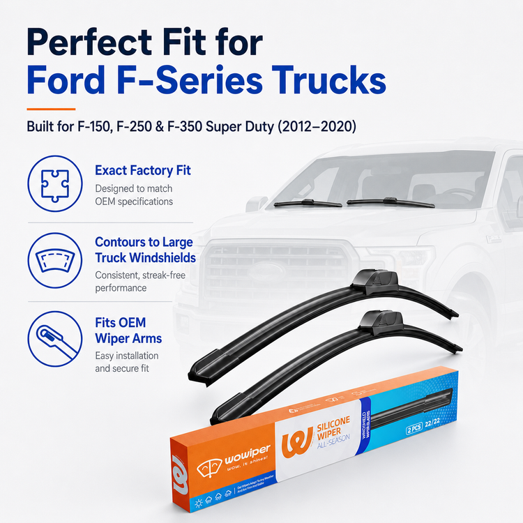 Ford F150 F250 F350 2012-2020 Wiper Blades, Wowiper Premium Silicone 22"+22" Front Windshield Set (Pack of 2)