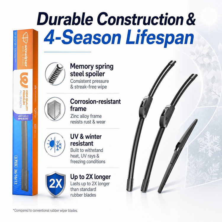 Toyota RAV4 2019-2024 Wiper Blades, Wowiper Premium All-Weather 26"+16"+12" Front and Rear Set (Pack of 3)