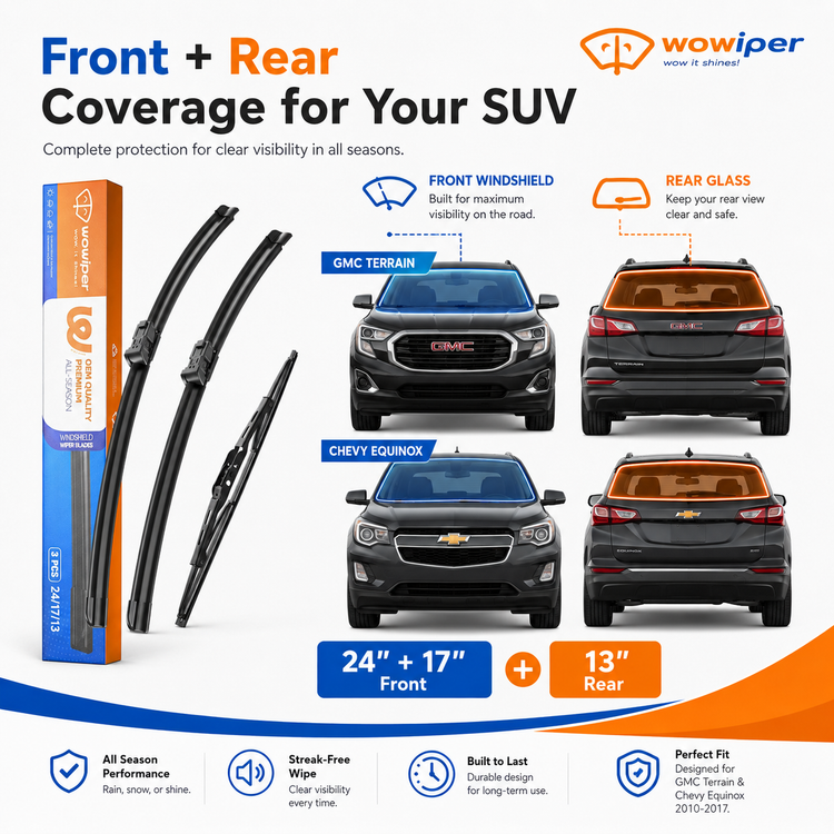 GMC Terrain / Chevy Equinox 2010-2017 Wiper Blades, WOWIPER 24"+17" Front & 13" Rear Set