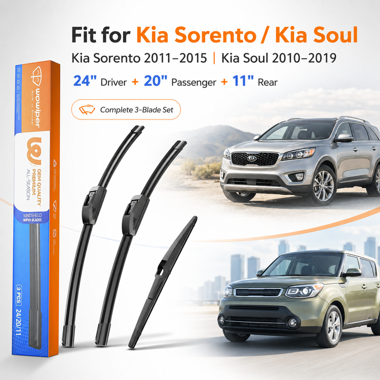 Kia Sorento 2011-2015 / Kia Soul 2010-2019 Wiper Blades, WOWIPER 24"+20" Front & 11" Rear Set