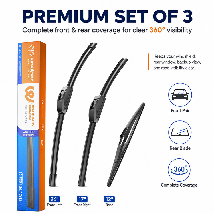 Nissan Rogue & Pathfinder Wiper Blades, Wowiper Premium 26"+17"+12" Front & Rear Set (Pack of 3)