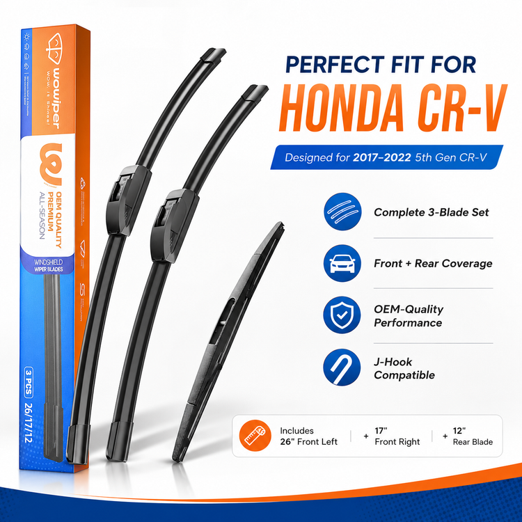 Honda CR-V 2017-2022 Wiper Blades, Wowiper Premium 26"+17"+12" Front & Rear Set (Pack of 3)