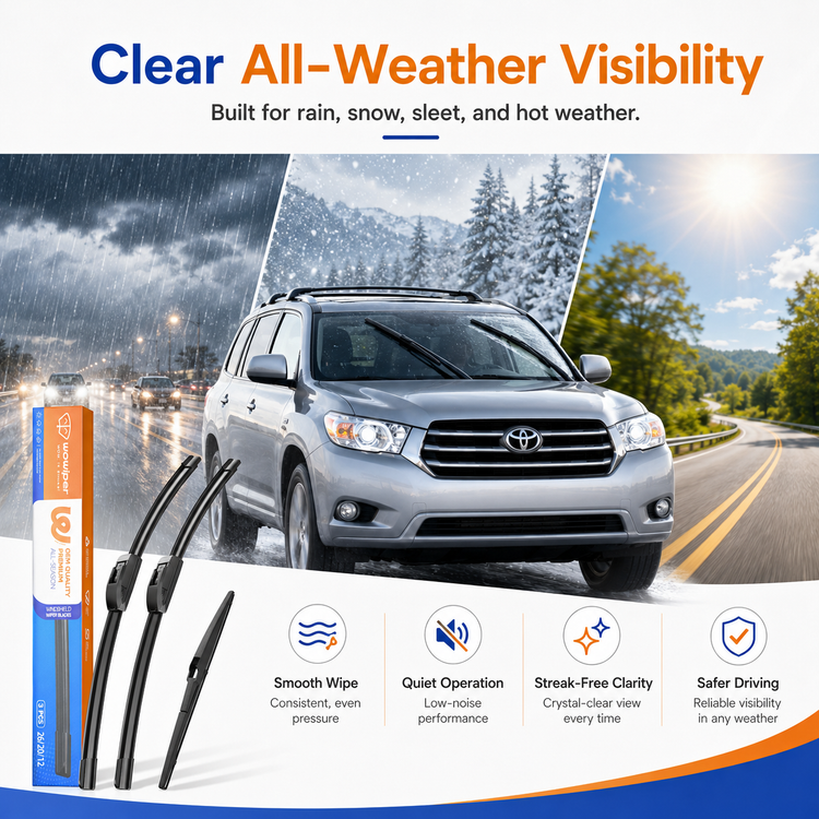 Toyota Highlander 2008-2019 Wiper Blades, WOWIPER 26"+20" Front & 12" Rear Wiper Blade Set