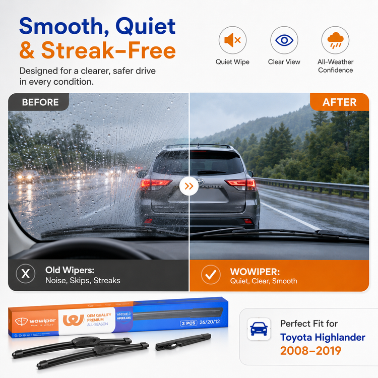 Toyota Highlander 2008-2019 Wiper Blades, WOWIPER 26"+20" Front & 12" Rear Wiper Blade Set