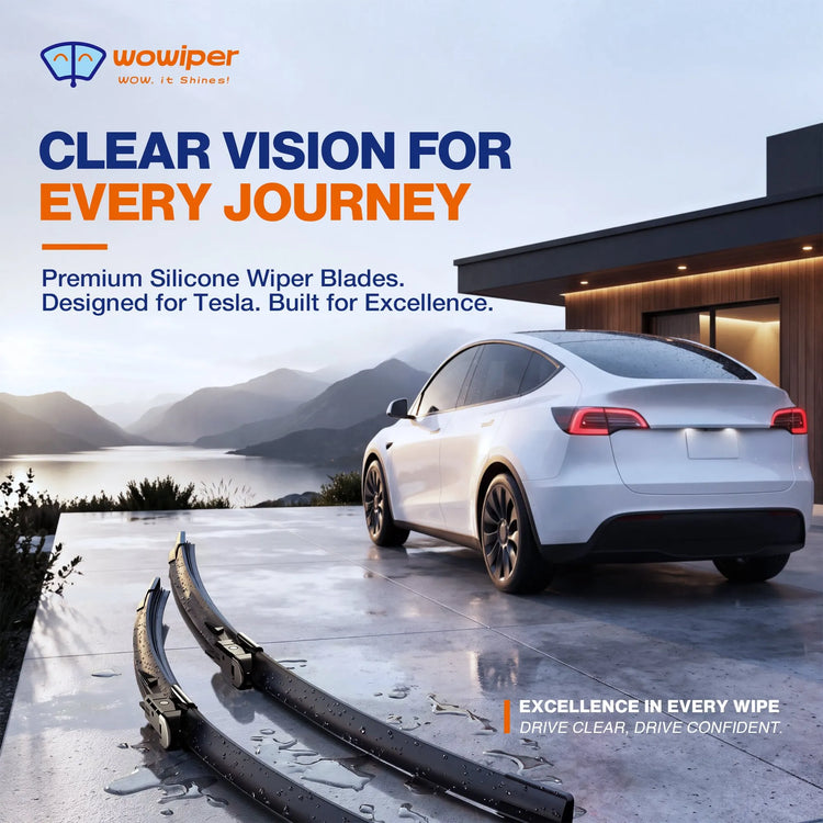 Tesla Model S 2012-2020 Silicone Coated Wiper Blades, WOWIPER 28"+18" Front Set, Water Repellent Windshield Wipers, Quiet All-Weather Replacement