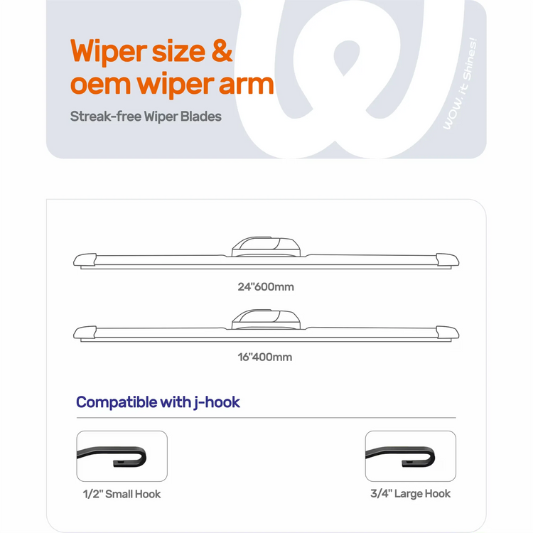 Hyundai Tucson 2005-2015 & Subaru Impreza 2008-2011 24"+16" Silicone Wiper Blades, WOWIPER Water-Repellent Beam Windshield Wipers, J-Hook Only, 2 Pack