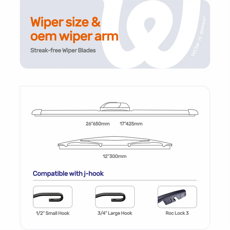 Honda CR-V 2017-2022 Silicone Wiper Blades, WOWIPER 26"+17" Front & 12" Rear Graphene Coated Set