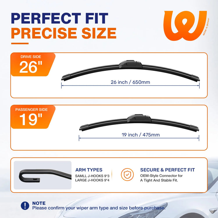Honda Accord 2008-2017 Silicone Wiper Blades, WOWIPER 26"+19" Graphene Coated Front Set, Water Repellent All-Weather Windshield Wipers