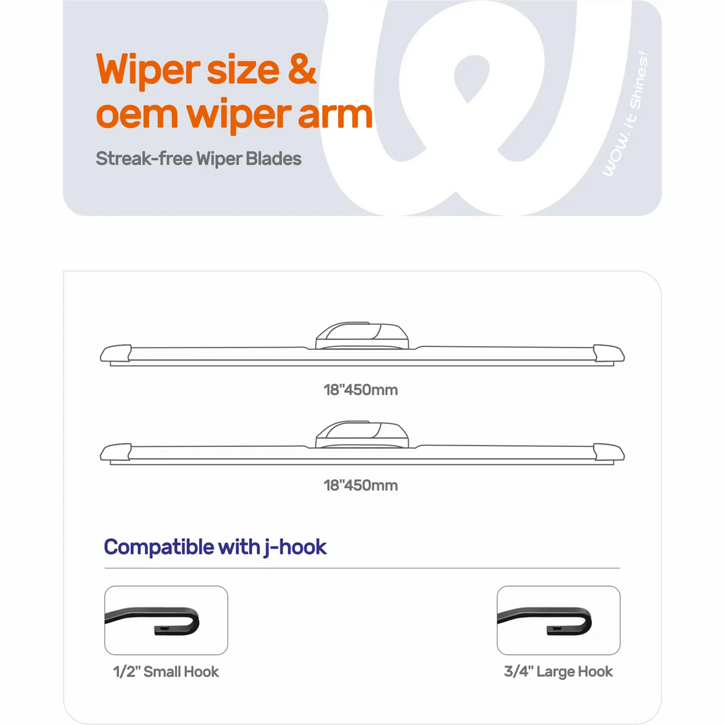 Ford Ranger 1999-2011 18"+18" Silicone Wiper Blades, WOWIPER Water-Repellent Beam Windshield Wipers, J-Hook Only, Quiet All-Season Front Replacement, 2 Pack