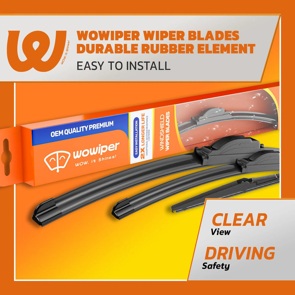 Toyota RAV4 2019-2024 & RAV4 Prime 2021-2024 Windshield Wiper Blades, WOWIPER Front & Rear Beam Wipers, Quiet Streak-Free All-Season Replacement, 3 Pack