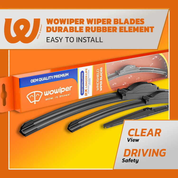 Toyota RAV4 2019-2024 & RAV4 Prime 2021-2024 Windshield Wiper Blades, WOWIPER Front & Rear Beam Wipers, Quiet Streak-Free All-Season Replacement, 3 Pack