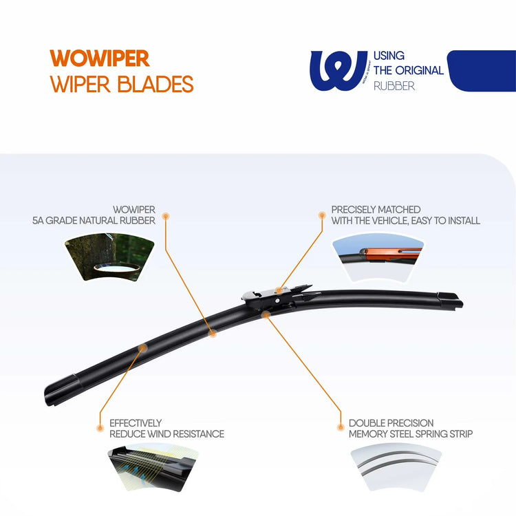 Ford Escape 2013-2019, Edge 2015-2022, Focus 2012-2018 & Fusion 2013-2019 28"+28" Wiper Blades, WOWIPER Pinch Tab Conventional Front Wipers, 2 Pack