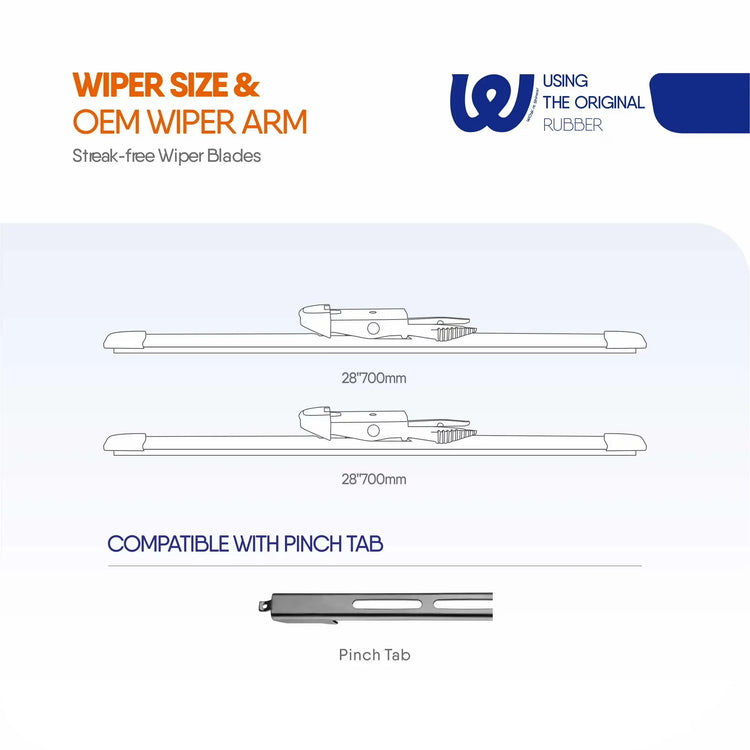 Ford Escape 2013-2019, Edge 2015-2022, Focus 2012-2018 & Fusion 2013-2019 28"+28" Wiper Blades, WOWIPER Pinch Tab Conventional Front Wipers, 2 Pack