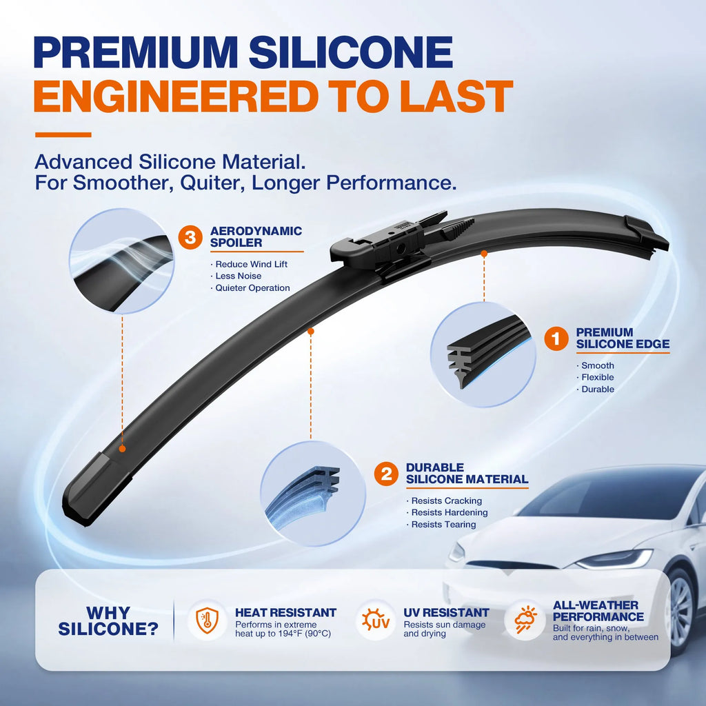 Tesla Model X 2015-2020 Silicone Wiper Blades, WOWIPER 28"+18" Front Set, Water Repellent Coated Windshield Wipers, Quiet All-Weather Replacement