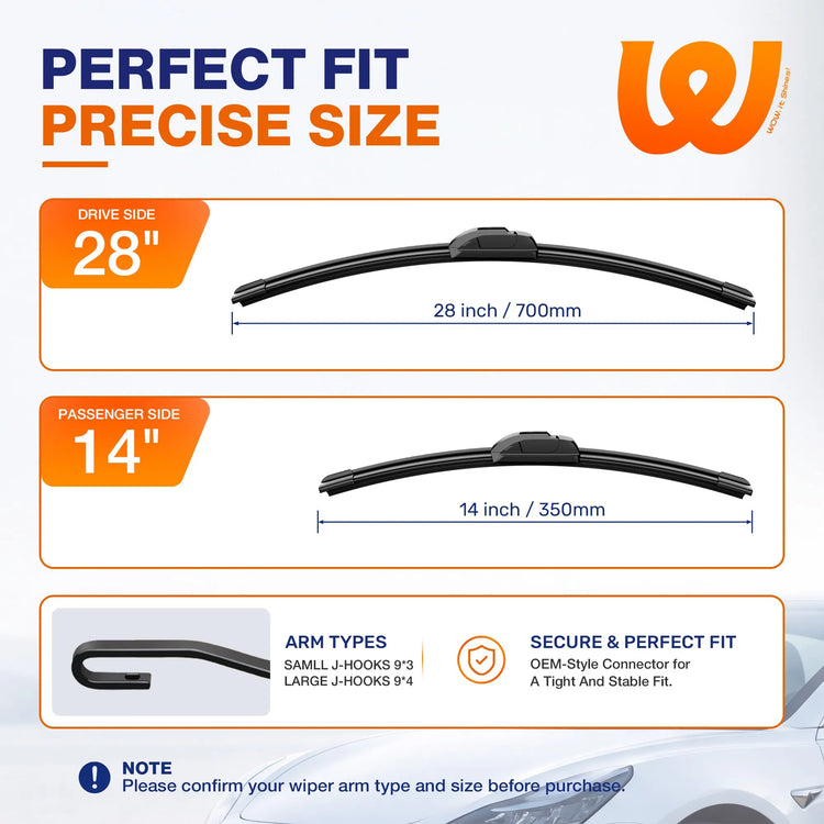 Honda Fit 2009-2020 Silicone Wiper Blades, WOWIPER 28"+14" Graphene Coated Front Set, Water Repellent All-Weather Windshield Wipers