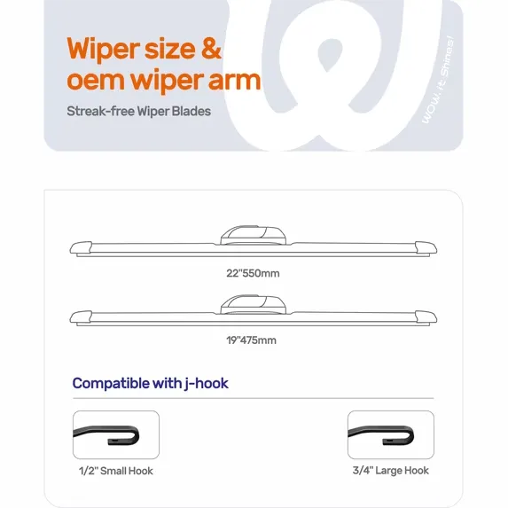 Ford Focus 2000-2011 / Toyota Highlander 2001-2007 / RAV4 2001-2005 Silicone Wiper Blades, WOWIPER Graphene Coated Front Set
