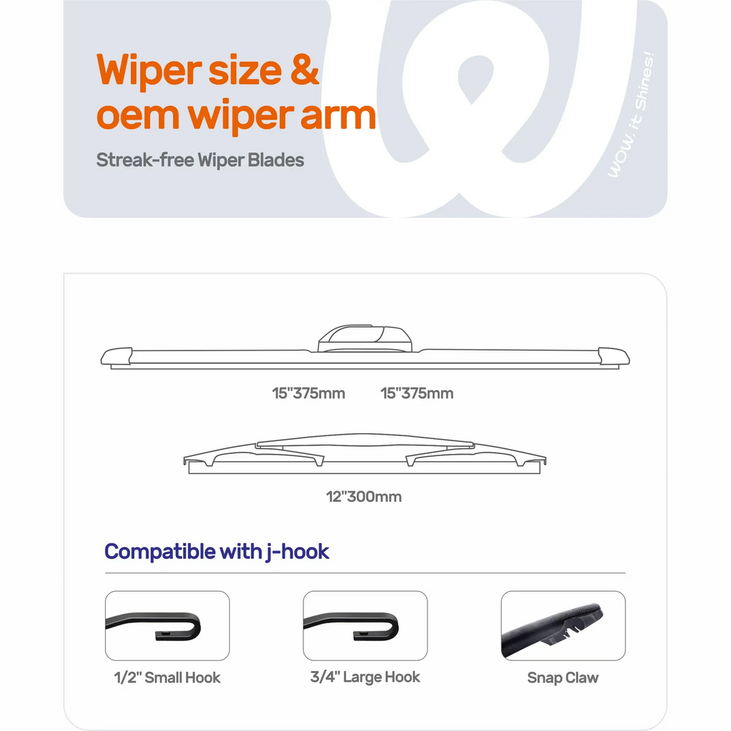 Jeep Wrangler 2007-2017 Silicone Wiper Blades, WOWIPER Graphene Coated Front & Rear Set
