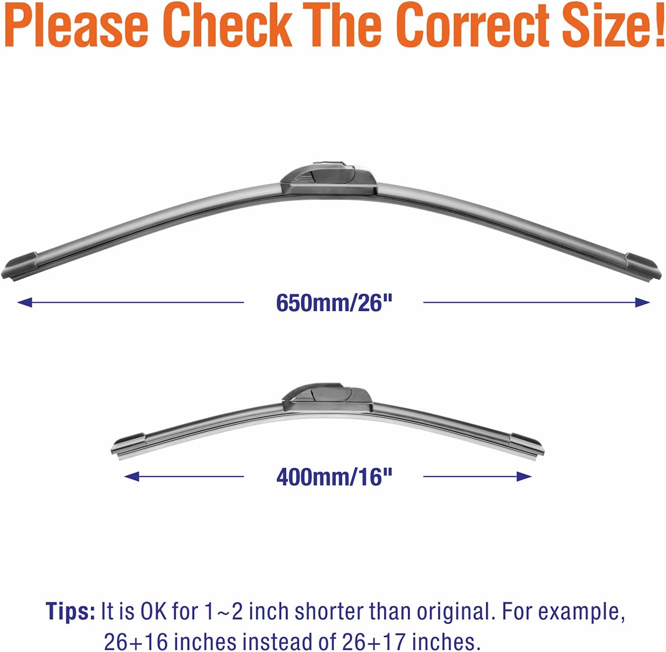OEM 26"16" U/J-Hook Automotive Replacement Windshield Wiper Blades for My Car Superior All-Season Front Windshield Wiper Blade(Set of 2)