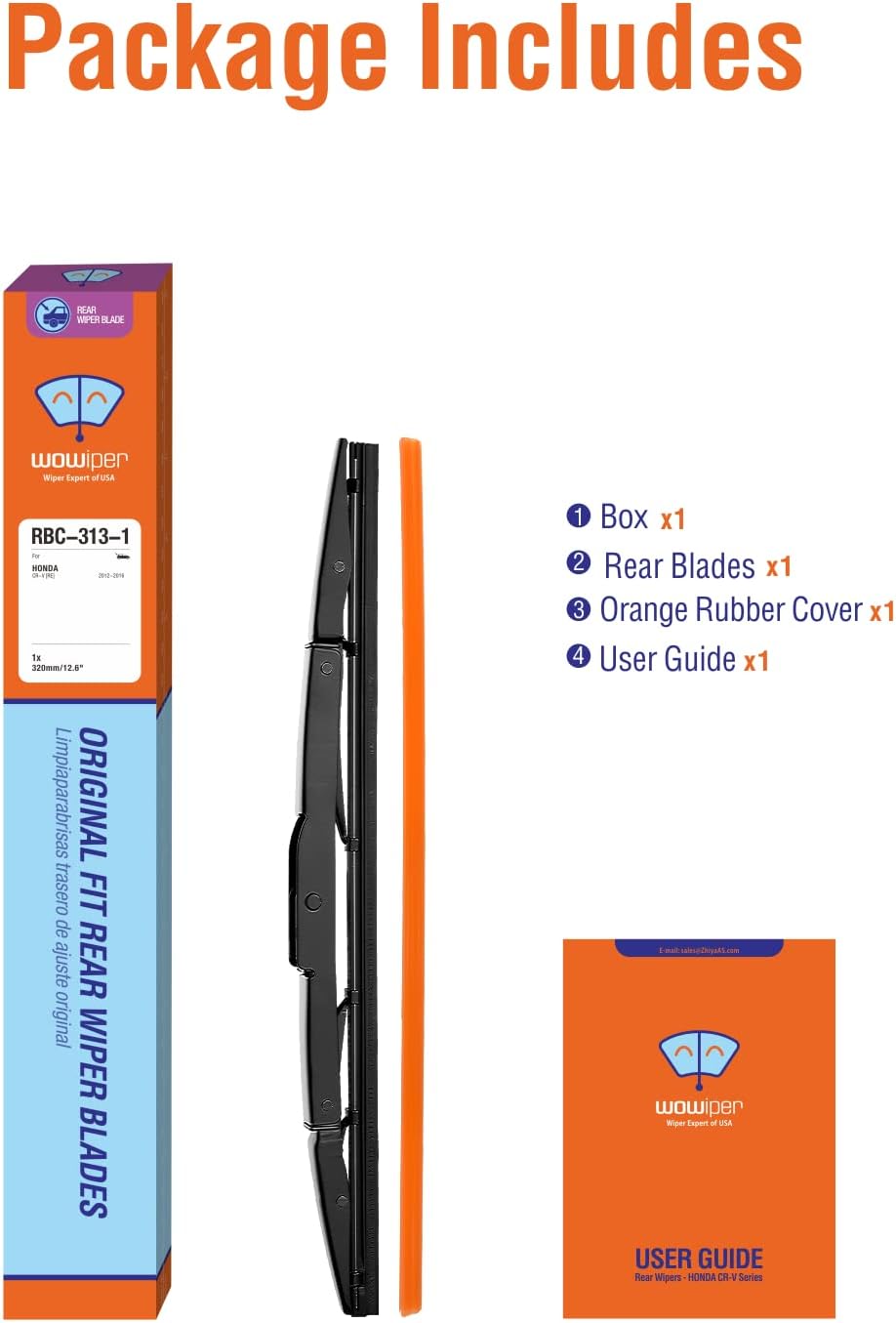 WOWIPER OEM Replacement Rear Wiper Blades 13 Inch For Honda CRV 2012-2016 (13")