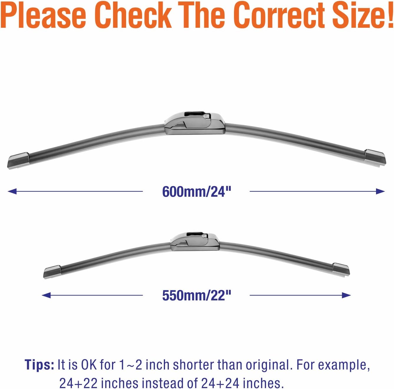 WOWIPER Silicone Windshield Wiper Blades For Ford Flex/ Toyota Land Cruiser (24''+22'')