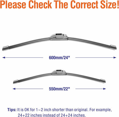 WOWIPER Silicone Windshield Wiper Blades For Ford Flex/ Toyota Land Cruiser (24''+22'')