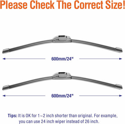 WOWIPER Silicone Windshield Wiper Blades For Chevrolet Venture/ Camaro/ Ram/ Dodge Ram (24''+24'')