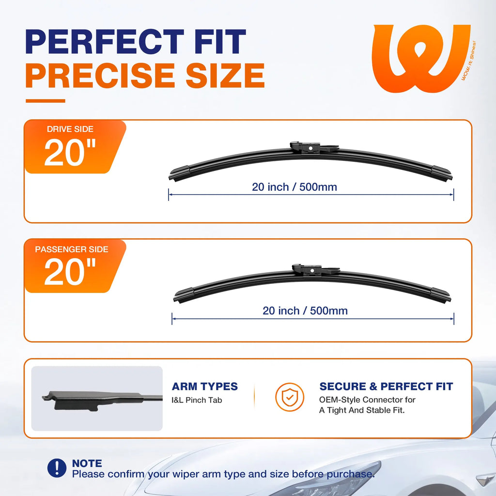 Ford Escape 2008-2012 Silicone Wiper Blades, WOWIPER 20"+20" Graphene Coated Front Set, Water Repellent All-Weather Windshield Wipers