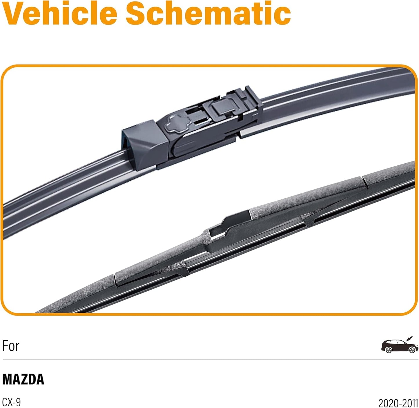 WOWIPER OEM Replacement Wiper Blades For Mazda CX9 CX-9 2016-2023 (24''+18''+14'' for Top Lock)
