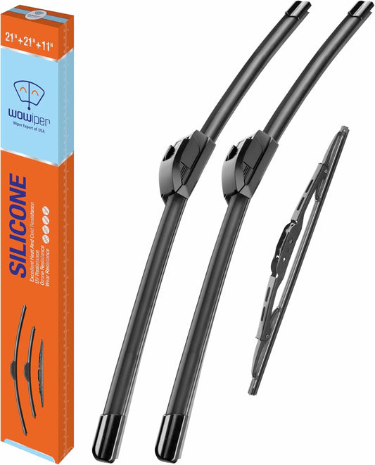 Silicone Windshield Wiper Blades with Rear Wiper Blade for Jeep Grand Cherokee 1999-2004/Jeep Patriot 2007-2016, All-Season Automotive Replacement Windshield Wipers for My Car - 21"+21"+11"