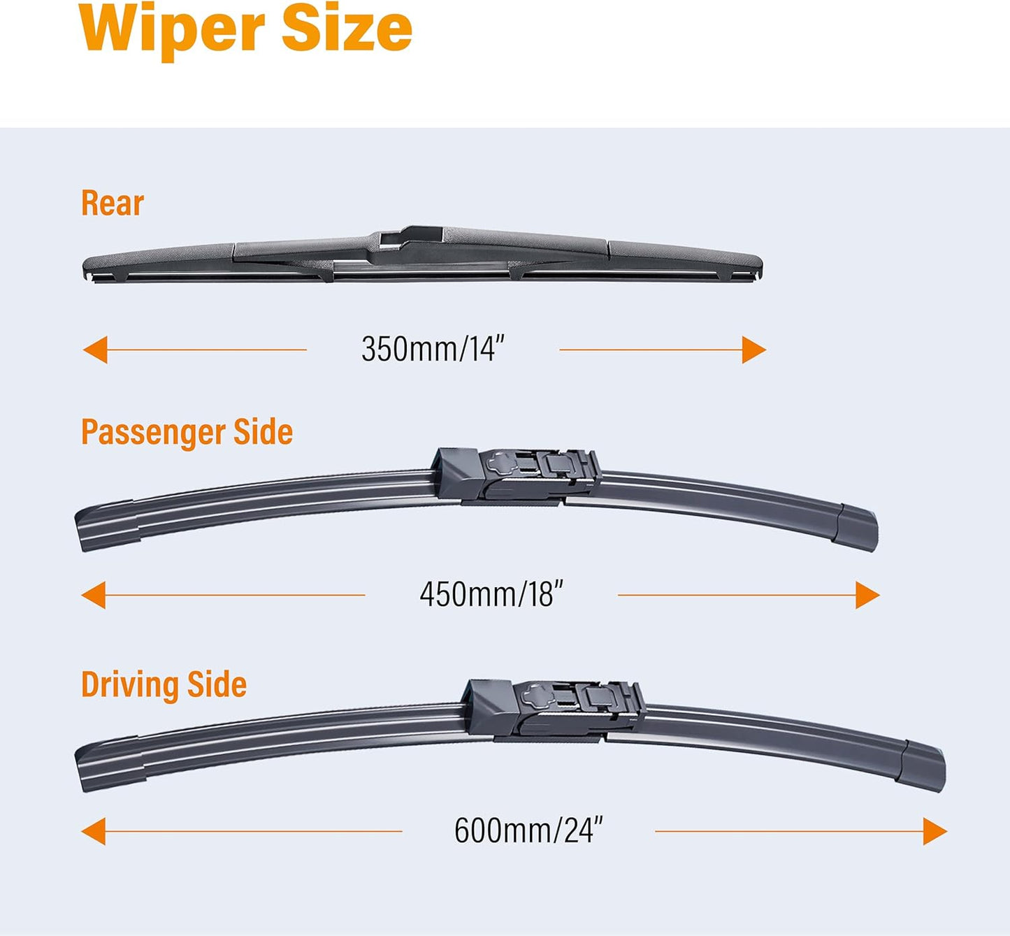 WOWIPER OEM Replacement Wiper Blades For Mazda CX9 CX-9 2016-2023 (24''+18''+14'' for Top Lock)