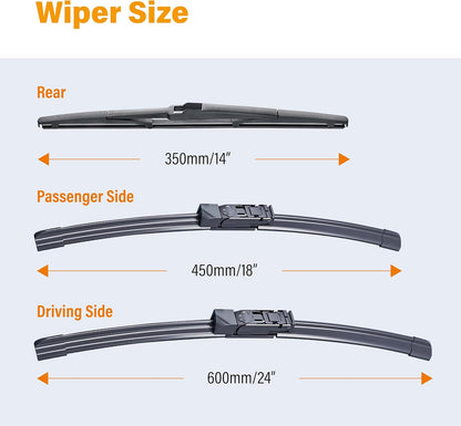 WOWIPER OEM Replacement Wiper Blades For Mazda CX9 CX-9 2016-2023 (24''+18''+14'' for Top Lock)