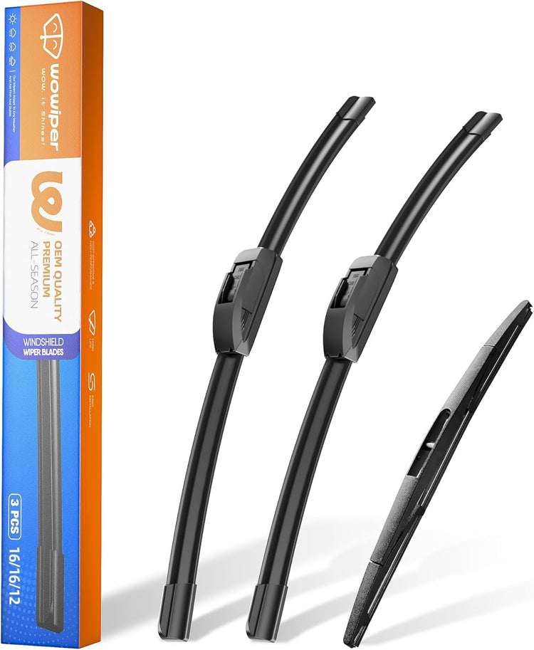 Jeep Wrangler JL 2018-2023 Wiper Blades, WOWIPER 16"+16" Front & 12" Rear Wiper Blade Set