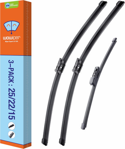 WOWIPER OEM Replacement Wiper Blades For VW Volkswagen Tiguan 2018-2022 (25''+22''+15'' for Narrow PTB)