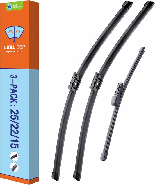 WOWIPER OEM Replacement Wiper Blades For VW Volkswagen Tiguan 2018-2022 (25''+22''+15'' for Narrow PTB)