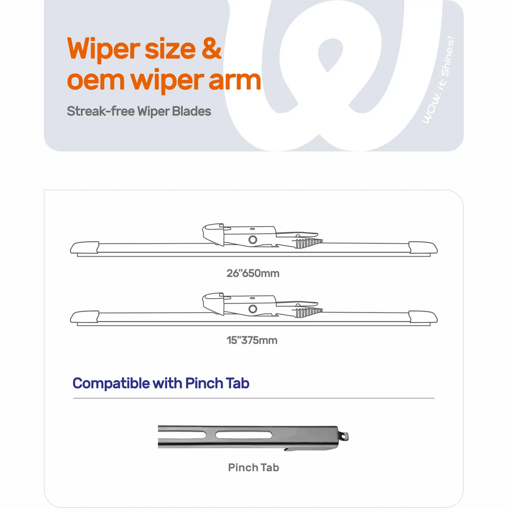 Chevrolet Sonic 2012-2020 / SS 2014-2017 Silicone Wiper Blades, WOWIPER Graphene Coated Pinch Tab Set