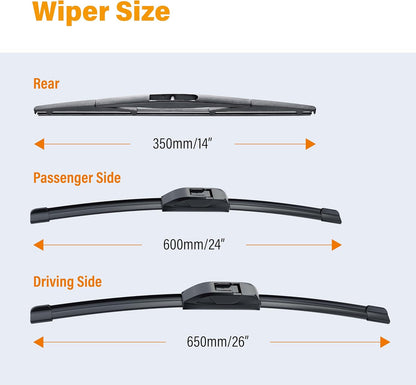 WOWIPER OEM Replacement Wiper Blades For Honda Pilot 2016-2022 (26"+24"+14")