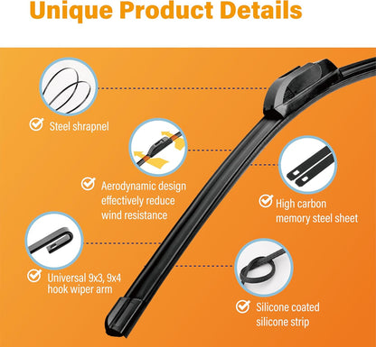 WOWIPER OEM Replacement Wiper Blades For Honda Pilot 2016-2022 (26"+24"+14")