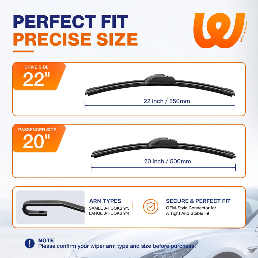 Toyota Tacoma 2017-2022 Silicone Wiper Blades, WOWIPER 22"+20" Graphene Coated Front Set, Water Repellent All-Weather Windshield Wipers