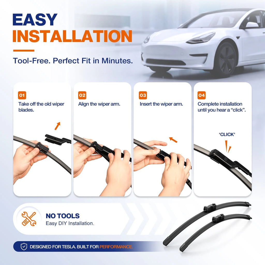 Tesla Model S 2012-2020 Silicone Coated Wiper Blades, WOWIPER 28"+18" Front Set, Water Repellent Windshield Wipers, Quiet All-Weather Replacement