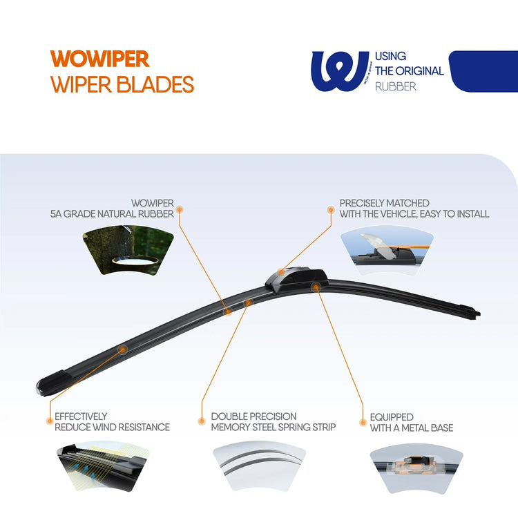 Toyota Corolla 2009-2019, RAV4 2013-2023, Honda Accord 2019-2022 & CR-V 2012-2016 26"+16" Windshield Wiper Blades, WOWIPER Conventional J/U Hook Wipers, Quiet All-Season Front Replacement