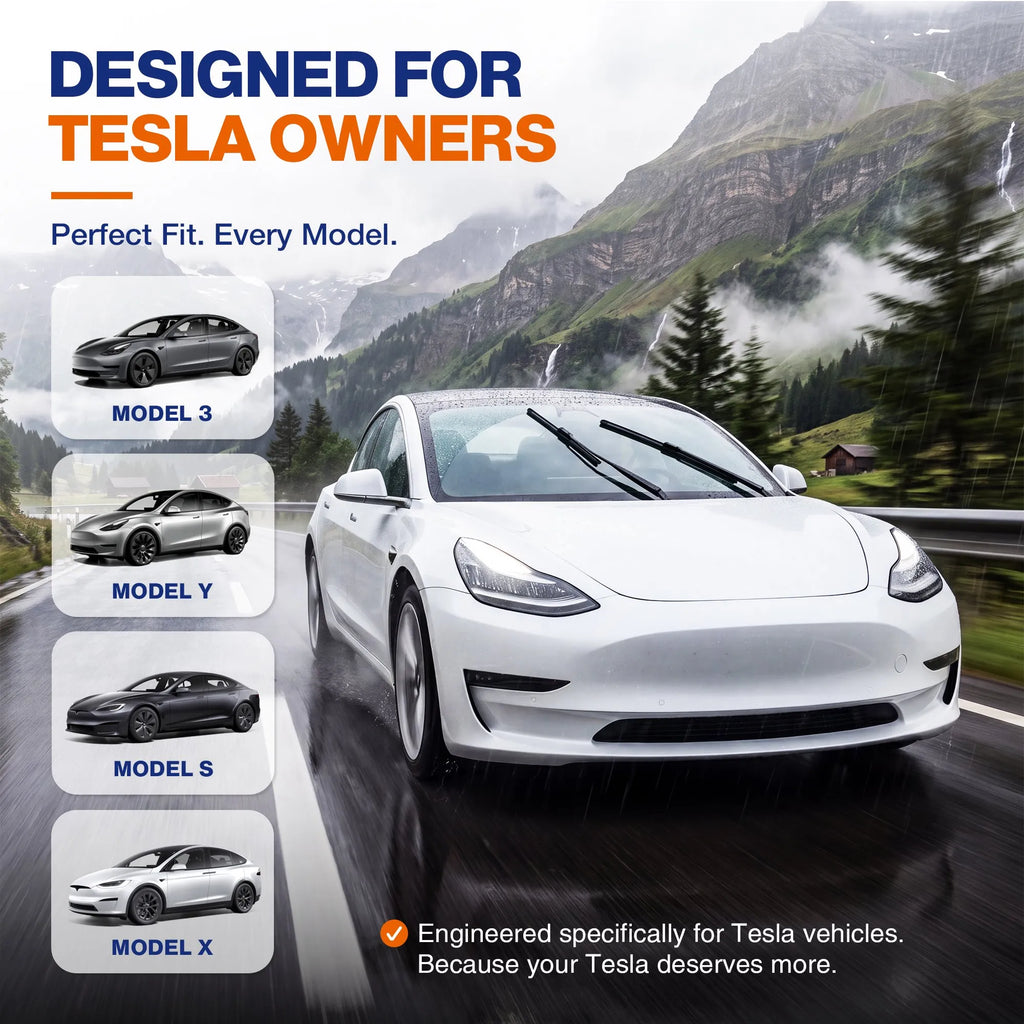 Tesla Model S 2012-2020 Silicone Coated Wiper Blades, WOWIPER 28"+18" Front Set, Water Repellent Windshield Wipers, Quiet All-Weather Replacement