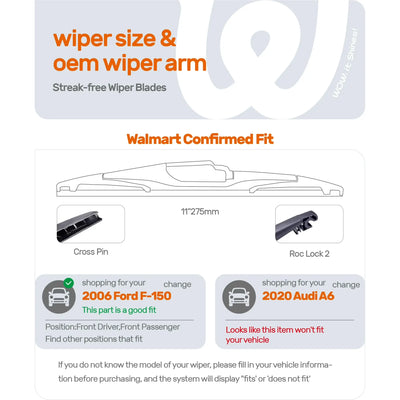 Ford Explorer 2010-2023, Escape 2013-2023, Kia Soul 2010-2022 & Hyundai Kona 2018-2022 11" Rear Wiper Blade, WOWIPER RH-4/RH-12 Rear Windshield Wiper Replacement