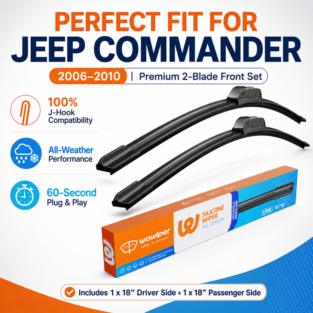 Jeep Commander 2006-2010 Wiper Blades, Wowiper Premium 18"+18" Front Windshield Set (Pack of 2)