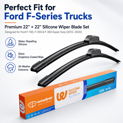 Ford F150 F250 F350 2012-2020 Wiper Blades, Wowiper Premium Silicone 22"+22" Front Windshield Set (Pack of 2)