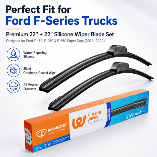 Ford F150 F250 F350 2012-2020 Wiper Blades, Wowiper Premium Silicone 22"+22" Front Windshield Set (Pack of 2)