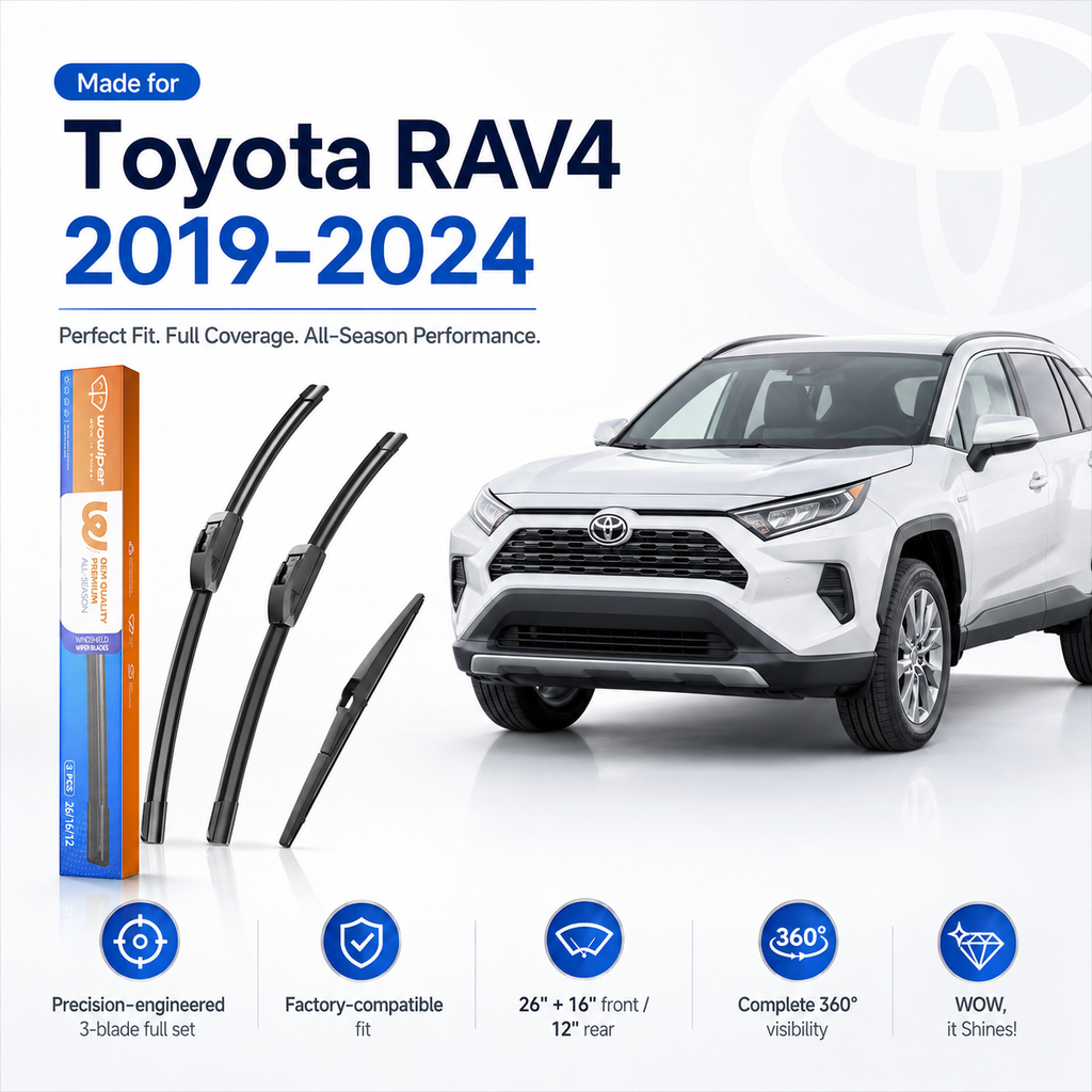Toyota RAV4 2019-2024 Wiper Blades, Wowiper Premium All-Weather 26"+16"+12" Front and Rear Set (Pack of 3)