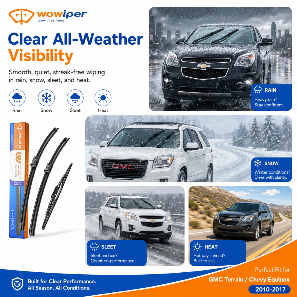 GMC Terrain / Chevy Equinox 2010-2017 Wiper Blades, WOWIPER 24"+17" Front & 13" Rear Set