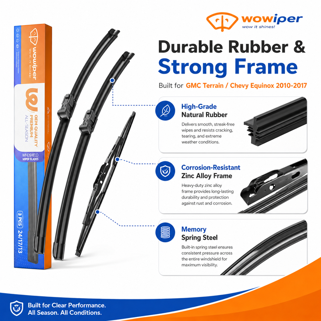 GMC Terrain / Chevy Equinox 2010-2017 Wiper Blades, WOWIPER 24"+17" Front & 13" Rear Set